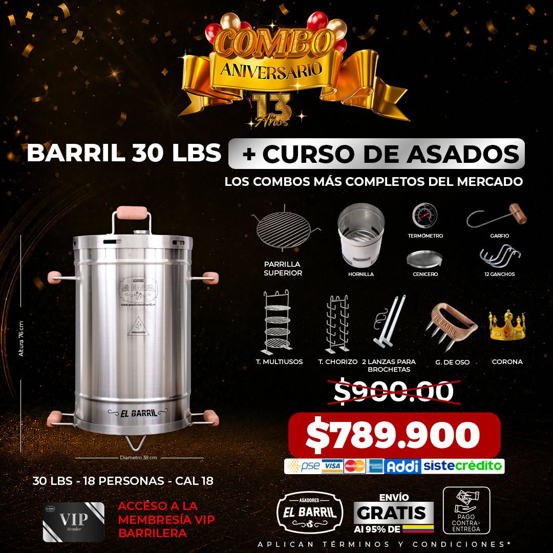 SUPER COMBO ANIVERSARIO+ ACCESORIOS + MEMBRESIA VIP + EBOOK + CURSO ONLINE - Asadores El Barril