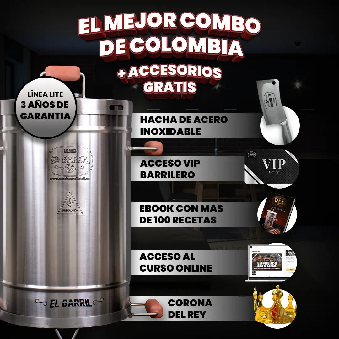 Super Combo Apartamentero 18 Personas + Membresía VIP + Accesorios + Corona + Garantía de 3 Años - Asadores El Barril