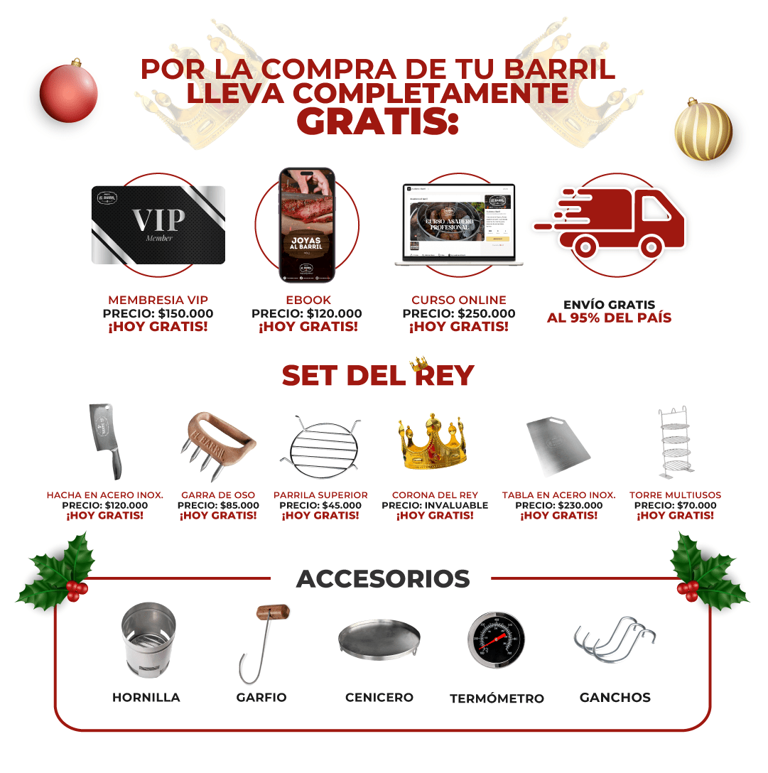SUPER COMBO NAVIDEÑO: BARRIL GRANDE + SET DEL REY GRATIS POR TIEMPO LIMITADO 🔥 - Asadores El Barril