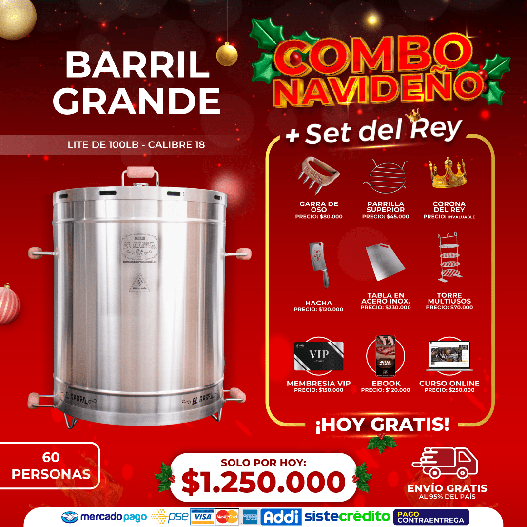 SUPER COMBO NAVIDEÑO: BARRIL GRANDE + SET DEL REY GRATIS POR TIEMPO LIMITADO 🔥 - Asadores El Barril