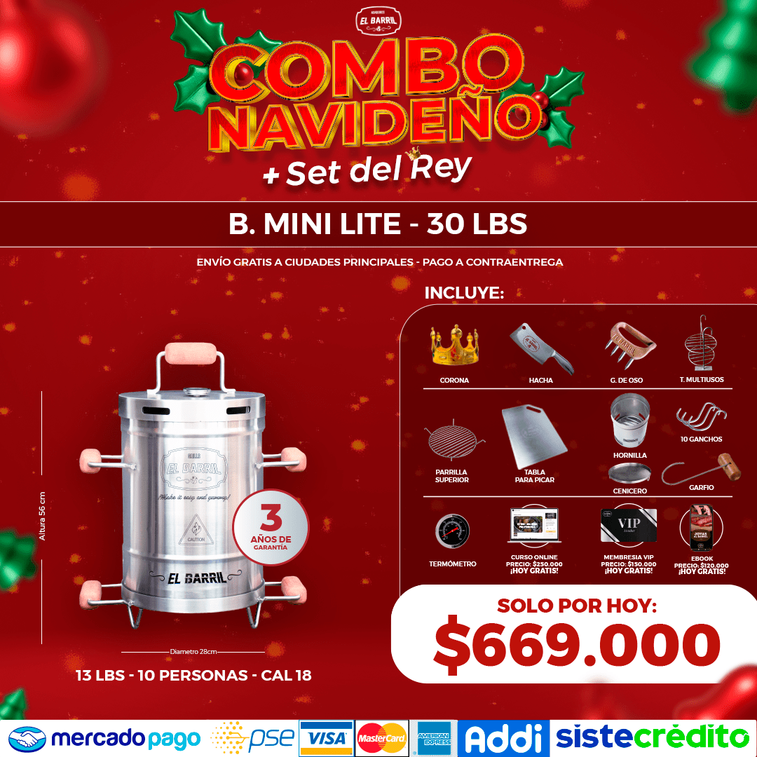 SUPER COMBO NAVIDEÑO SET DEL REY + ACCESORIOS + MEMBRESIA VIP + EBOOK + CURSO ONLINE - Asadores El Barril